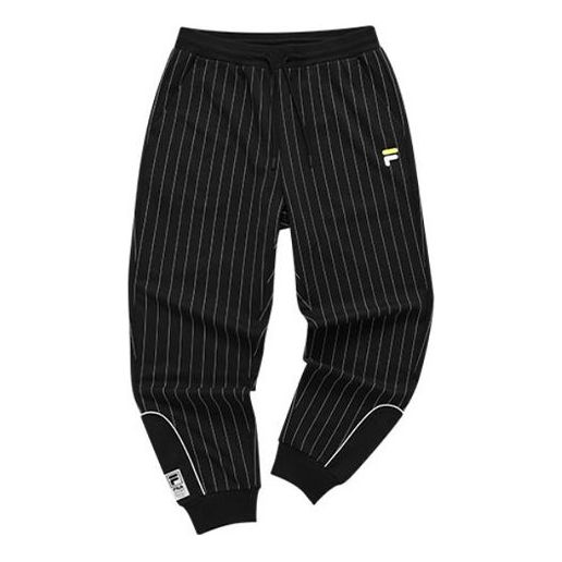 FILA FUSION Knit Breathable Stripe Athleisure Casual Sports Bundle Feet Pants Black T11M122605F-BK