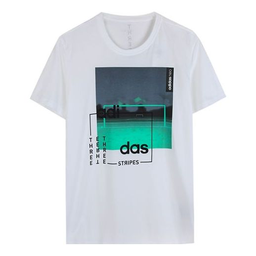adidas neo M Cs Fld T Chest Printing Short Sleeve White DU2357