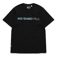 Men's FILA FUSION Alphabet Logo Printing Round Neck Short Sleeve Black T-Shirt T11M121114F-BK