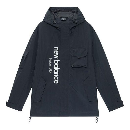 New Balance Men's New Balance Logo Printing Cargo Woven Hooded Jacket Black AMJ13392-BK