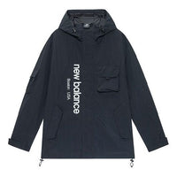 New Balance Men's New Balance Logo Printing Cargo Woven Hooded Jacket Black AMJ13392-BK