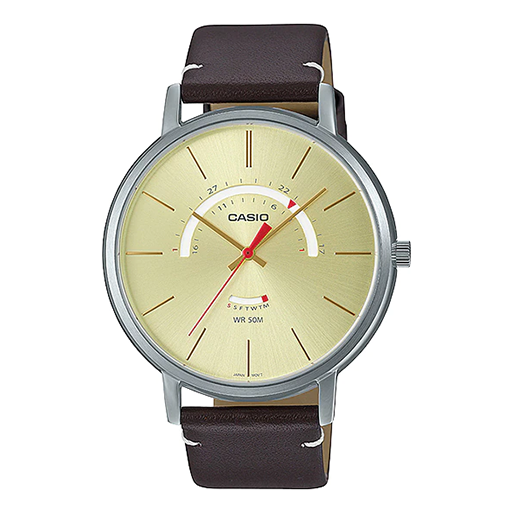 Men's CASIO Dress Series waterproof quartz Watch Color 43mm Brown Strap Mens Gold Analog MTP-B105L-9AV