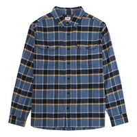 Men's Levis Casual lapel Plaid Long Sleeves Shirt Yellow Blue Plaid 19587-0135