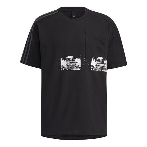 adidas M Artst Gr Tee Printing Sports Round Neck Short Sleeve Black GN0755