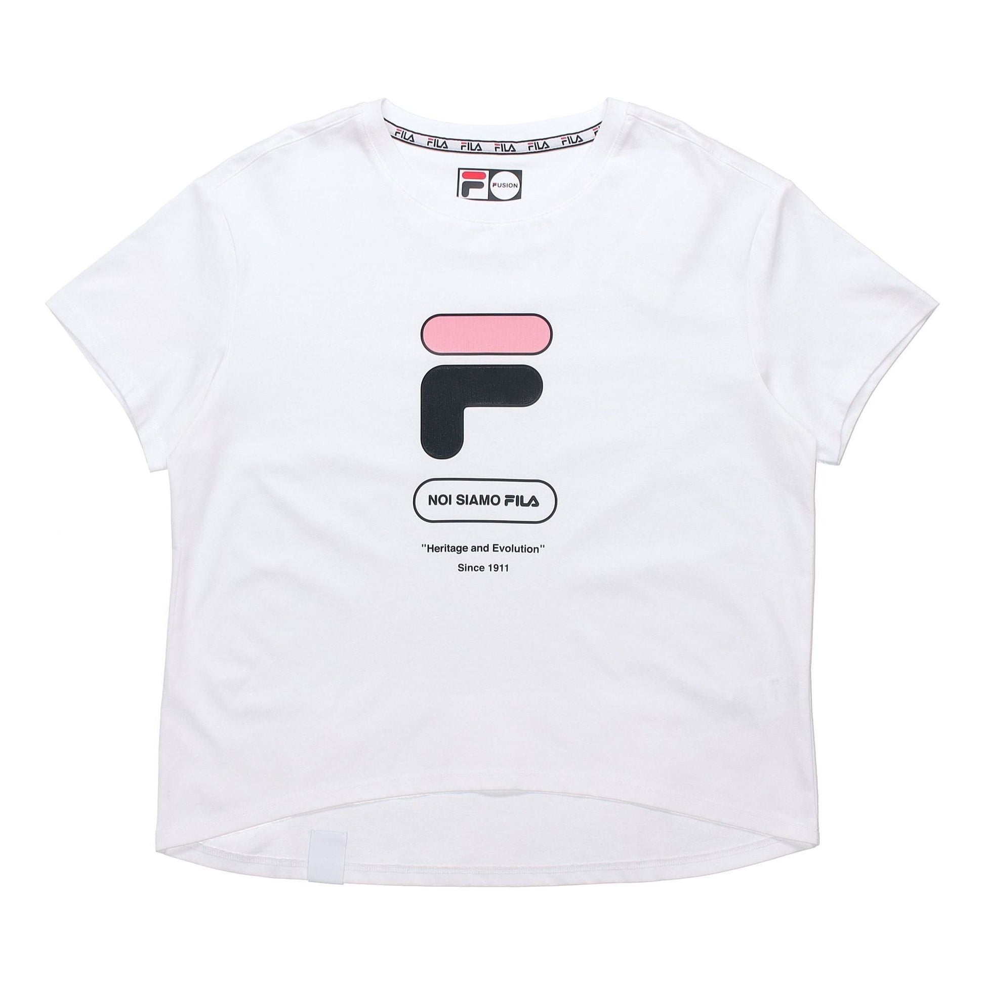 (WMNS) FILA FUSION Alphabet Logo Short Sleeve White T11W031103F-WT