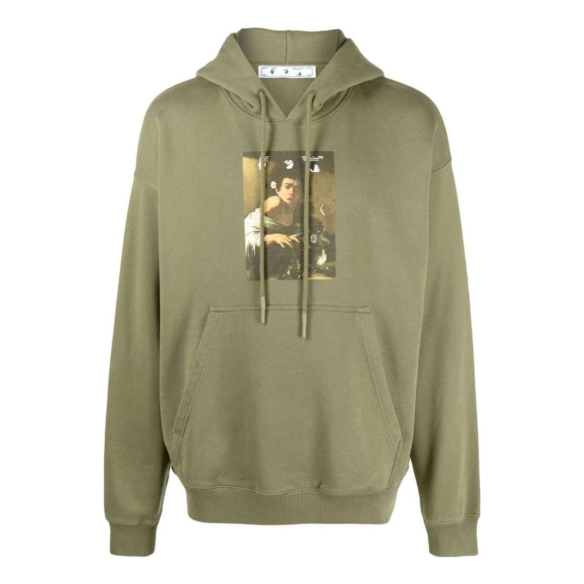 Men's Off-White SS22 Solid Color Illustration Printing Hooded Long Sleeves Version Green OMBB085F21FLE01355845584