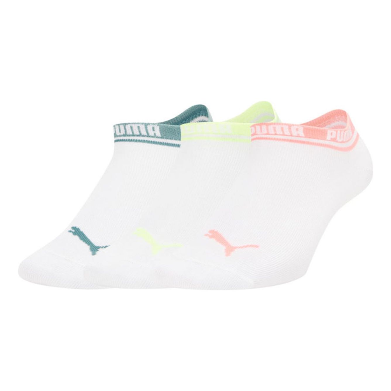 PUMA Basic 3 Pack Quarter Sports Socks 'White Pink Yellow Teal' 907777-04