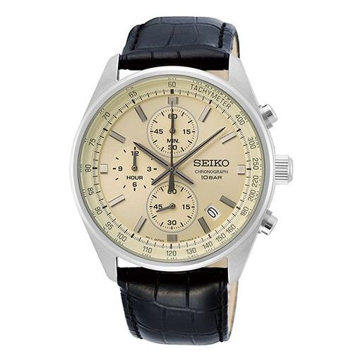 Men's SEIKO Three Eyes Sports Business Belt Watch Beige SSB383P1
