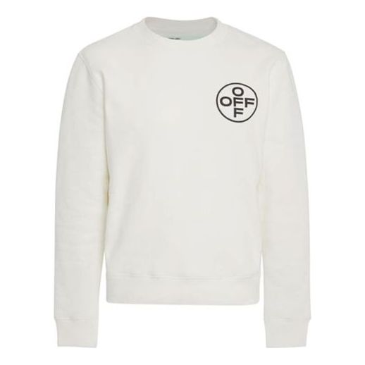 Men's Off-White Arrow Logo Printing Round Neck Long Sleeves White OMBA025F188990300288