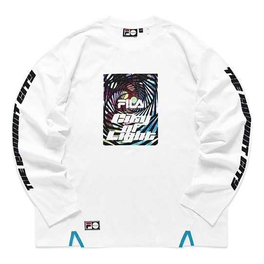 FILA FUSION Printing Sports Loose Long Sleeves Couple Style White T11U136201F-WT