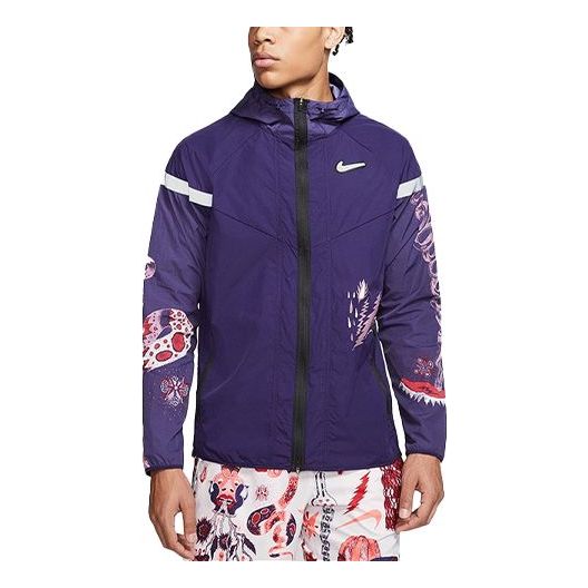 Nike Graffiti Printing Breathable Woven Running Casual Sports Jacket Purple CJ5821-521