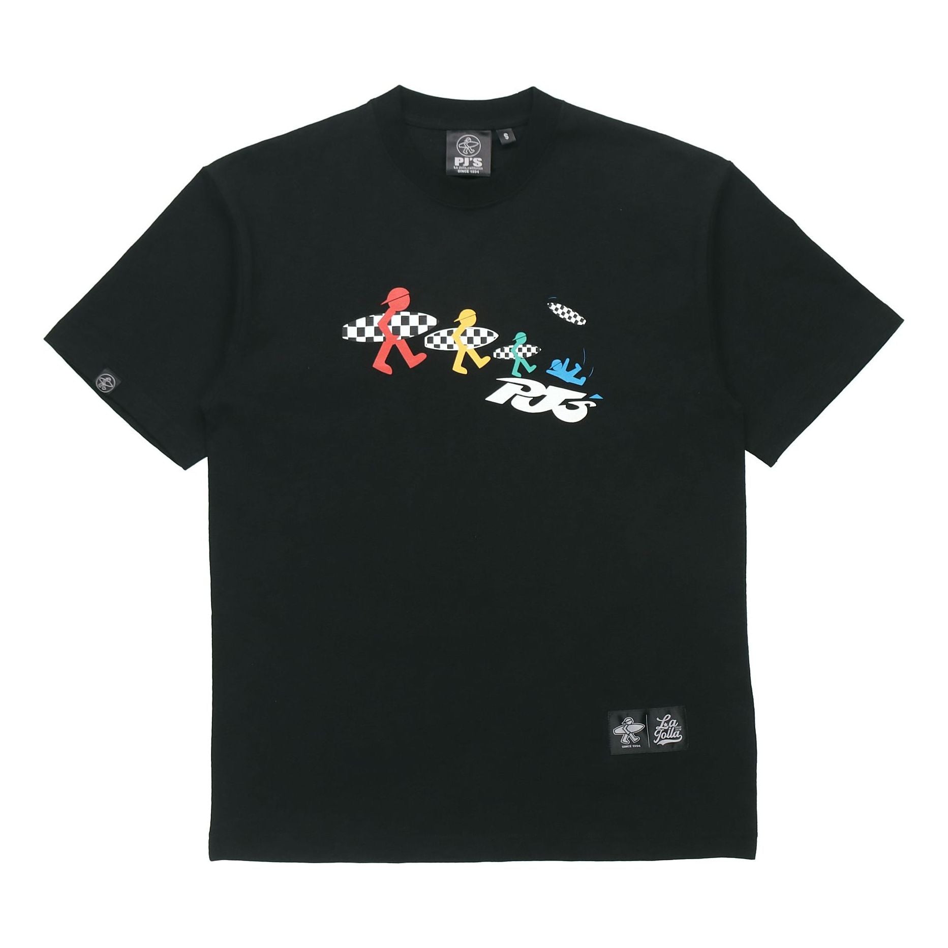 PJ's Vigor Multi-Color Surf Grid Pattern Printing Short Sleeve Unisex Black 20SSTS1024-P