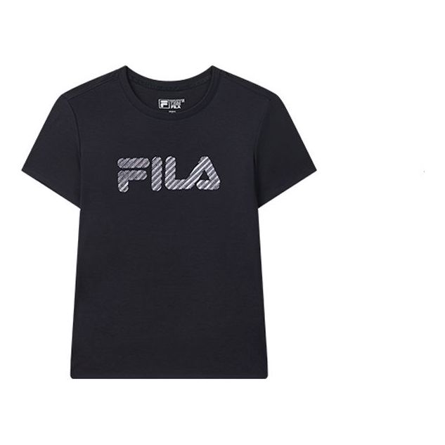 (WMNS) FILA Stripe Logo Printing Short Sleeve Navy Blue F11W028104F-NV