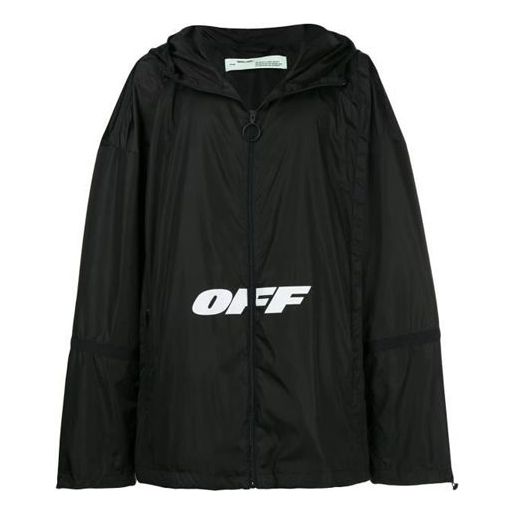 Off-White Printing Zip-up Hooded Jacket Men Black OMEB009E18A230031001