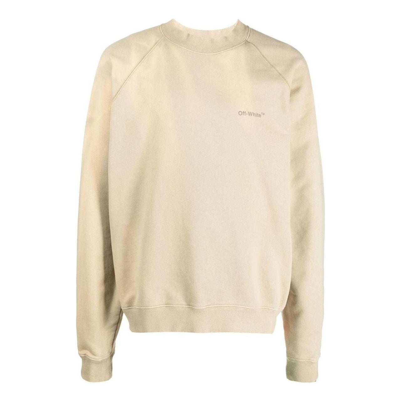 Men's Off-White FW22 Logo Embroidered Stripe Round Neck Long Sleeves Beige OMBA056F22FLE0011717
