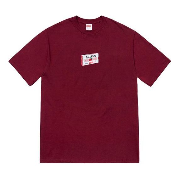 Supreme FW18 Ludens Tee Burgundy Cherry Candy Box Printing Short Sleeve Unisex Red SUP-FW18-1170