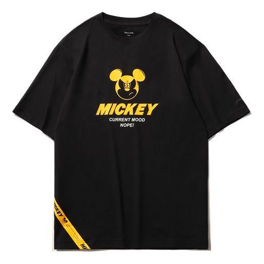 Li-Ning x Disney Crossover Sports Fashion Series Cartoon Printing Round Neck Loose Short Sleeve Unisex Black AHSR338-1