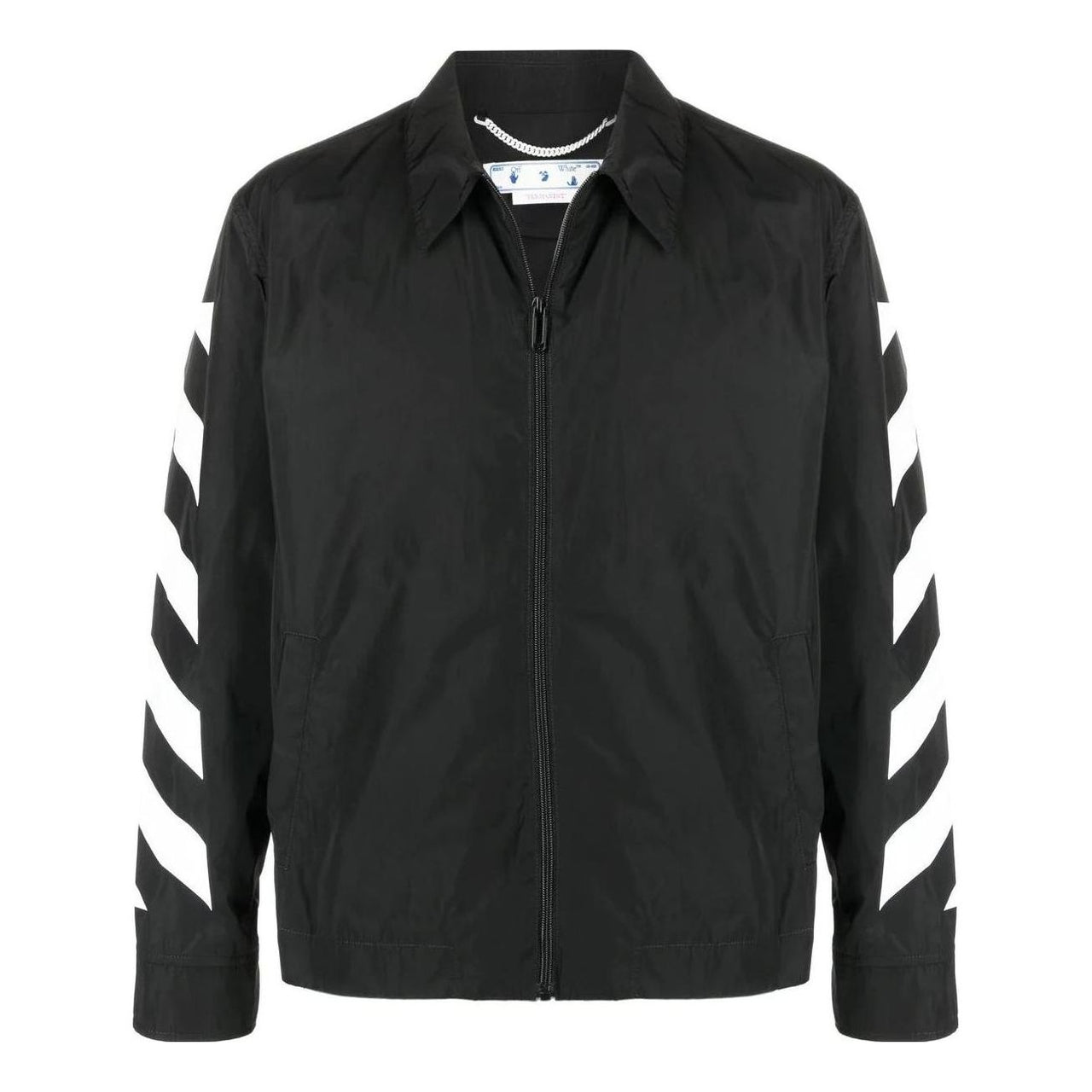 Men's Off-White FW22 Sleeve Side Stripe Design Lapel Zipper Jacket Black OMEA311C99FAB00110011001
