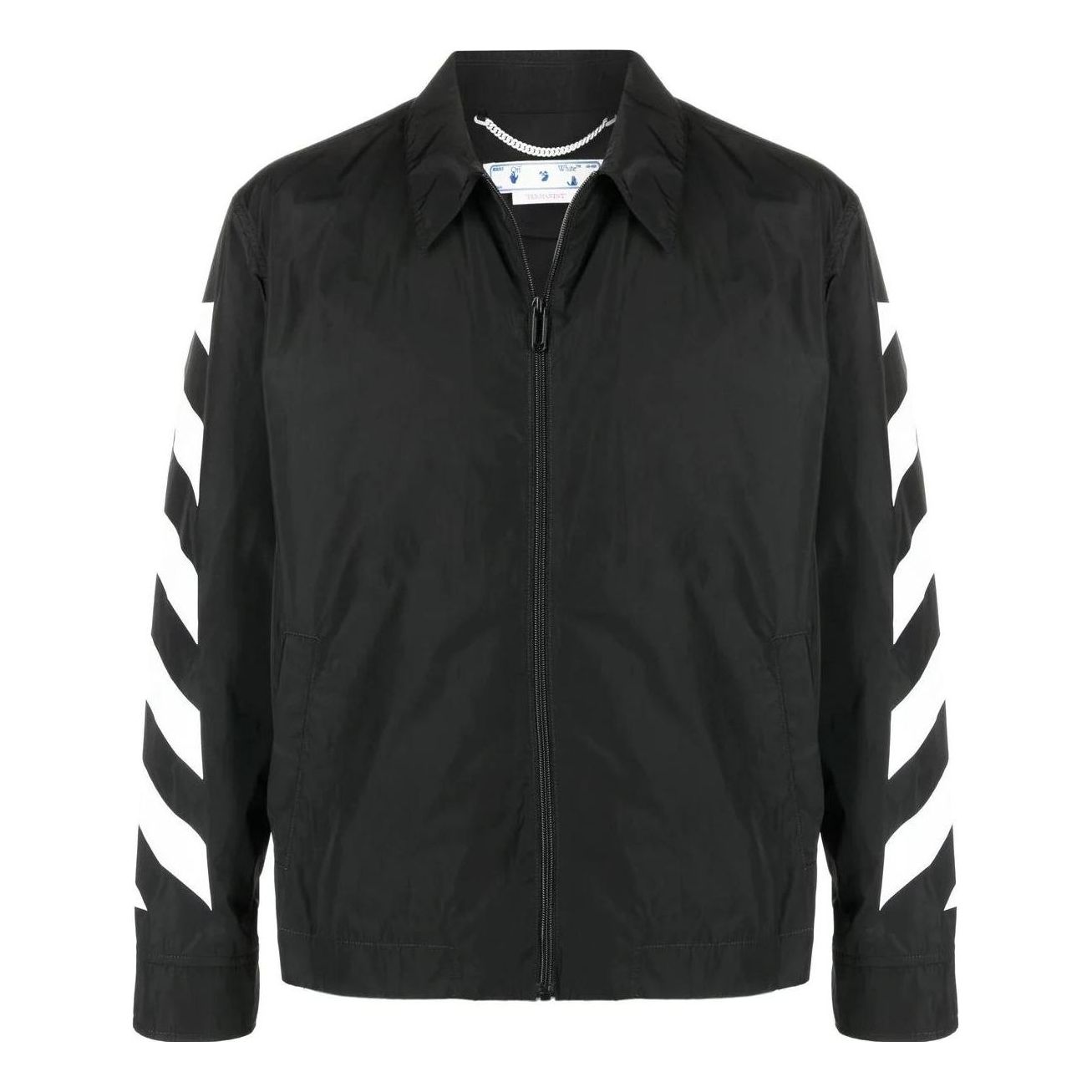 Men's Off-White FW22 Sleeve Side Stripe Design Lapel Zipper Jacket Black OMEA311C99FAB00110011001