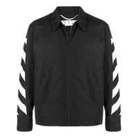 Men's Off-White FW22 Sleeve Side Stripe Design Lapel Zipper Jacket Black OMEA311C99FAB00110011001
