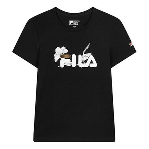 (WMNS) FILA City Subject Printing logo Alphabet Short Sleeve Black F11W018136F-BK