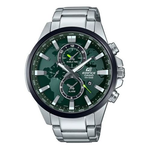 Men's CASIO Edifice World Map Series Fashion Business Stylish Metallic Strap Green Watch Mens Analog EFR-303DB-3AVUPR