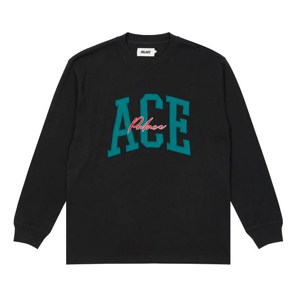 PALACE ACE Longsleeve Alphabet Pattern Embroidered Round Neck Black P20ES020
