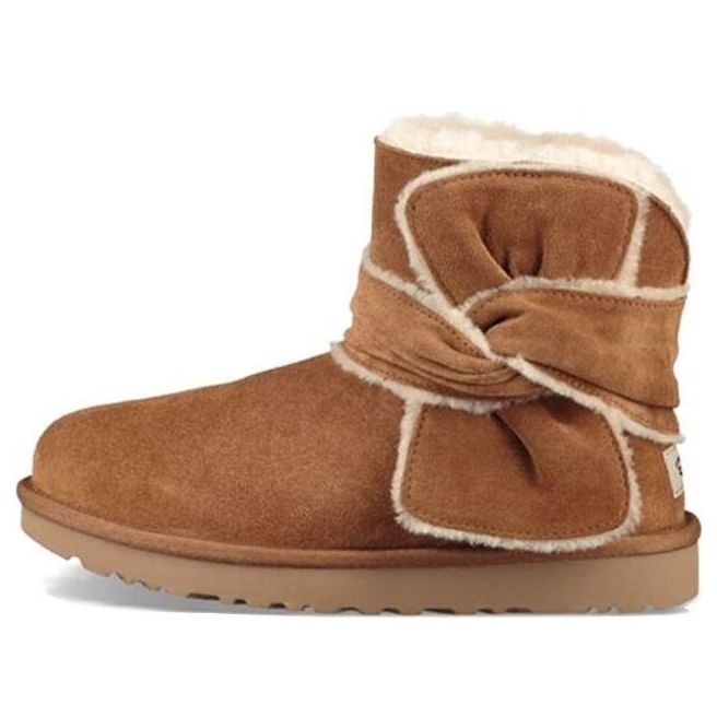 (WMNS) UGG Mini Spill Seam Bow Lacing Fleece Lined Brown 1095701-CHE