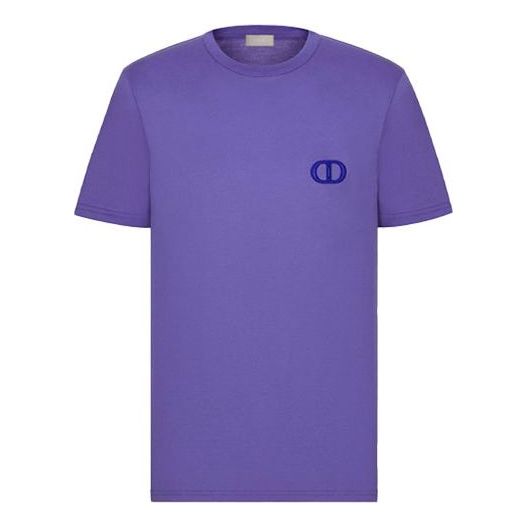 Men's DIOR FW21 Cotton Knit CD Embroidered Short Sleeve Purple 943J605A0554-C444