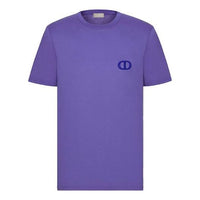 Men's DIOR FW21 Cotton Knit CD Embroidered Short Sleeve Purple 943J605A0554-C444