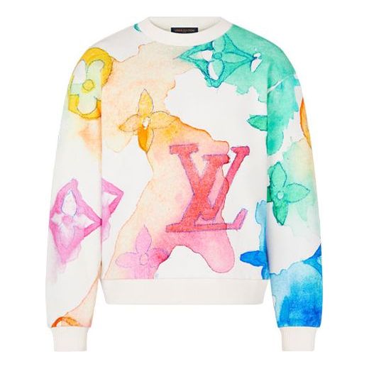 Men's LOUIS VUITTON FW21 Logo Full Print Round Neck Long Sleeves White 1A8QV7
