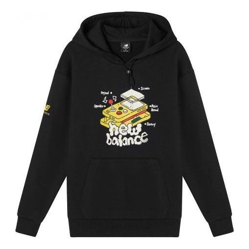 New Balance Graphic Print Hoodie Asia Sizing 'Black White' AMT11336-BK