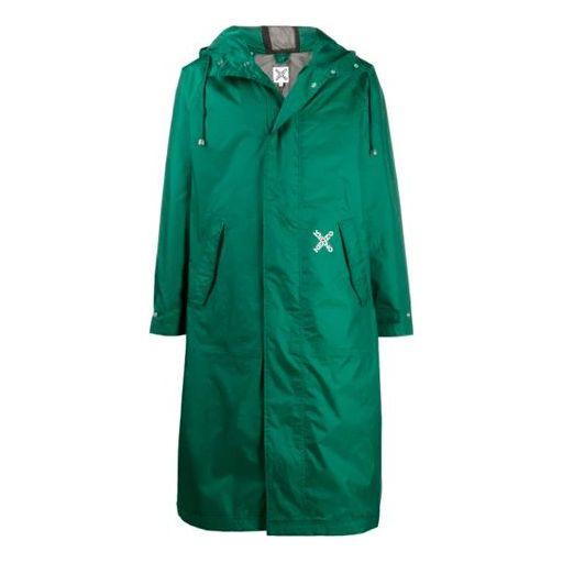 Men's KENZO XLong Windbreaker Hooded Jacket Green FA65OU5601NJ-56