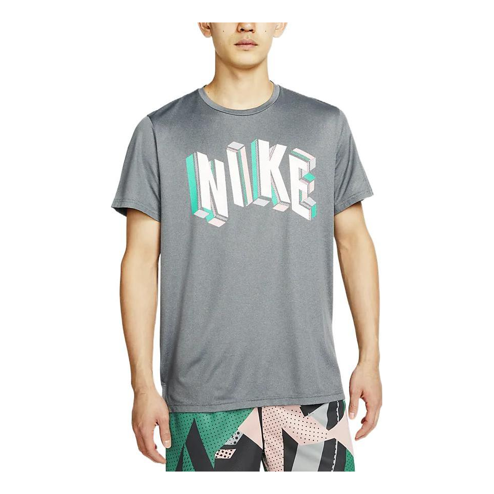 Men's Nike Dri-FIT Alphabet Logo Printing Round Neck Short Sleeve Asia Edition Gray T-Shirt DM6667-010