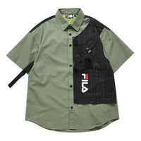 FILA FUSION Plaid Splicing Alphabet Logo Short Sleeve Shirt Green T11M023401F-GN