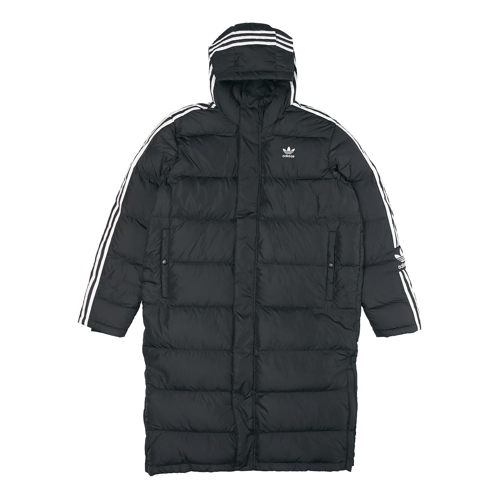 adidas originals Long Down Side Logo Printing mid-length Sports Down Jacket Black HI4658