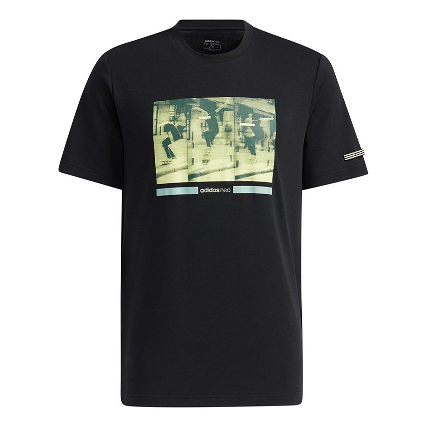 adidas neo M Ss May Tee 1 Pattern Printing Sports Short Sleeve Black HB5564