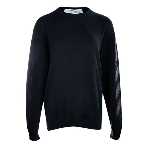 (WMNS) Off-White Casual Fleece Lined Logo Arrow Cotton Pullover Round Neck Black Hoodie OWBA046E19F300961010