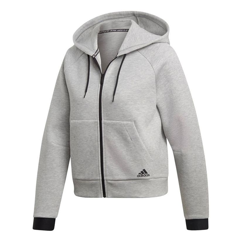 (WMNS) adidas Drawstring Hooded Zipper Jacket Grey DU6571