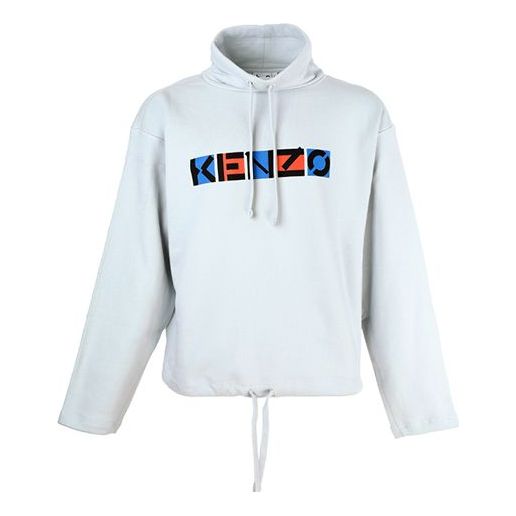 Men's KENZO SS21 Logo Printing Hooded Long Sleeves Light Grey FB55SW5494MS-93