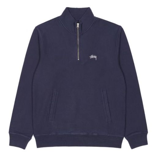 Men's Stussy Casual Alphabet Embroidered Fleece Lined Navy Blue 118329