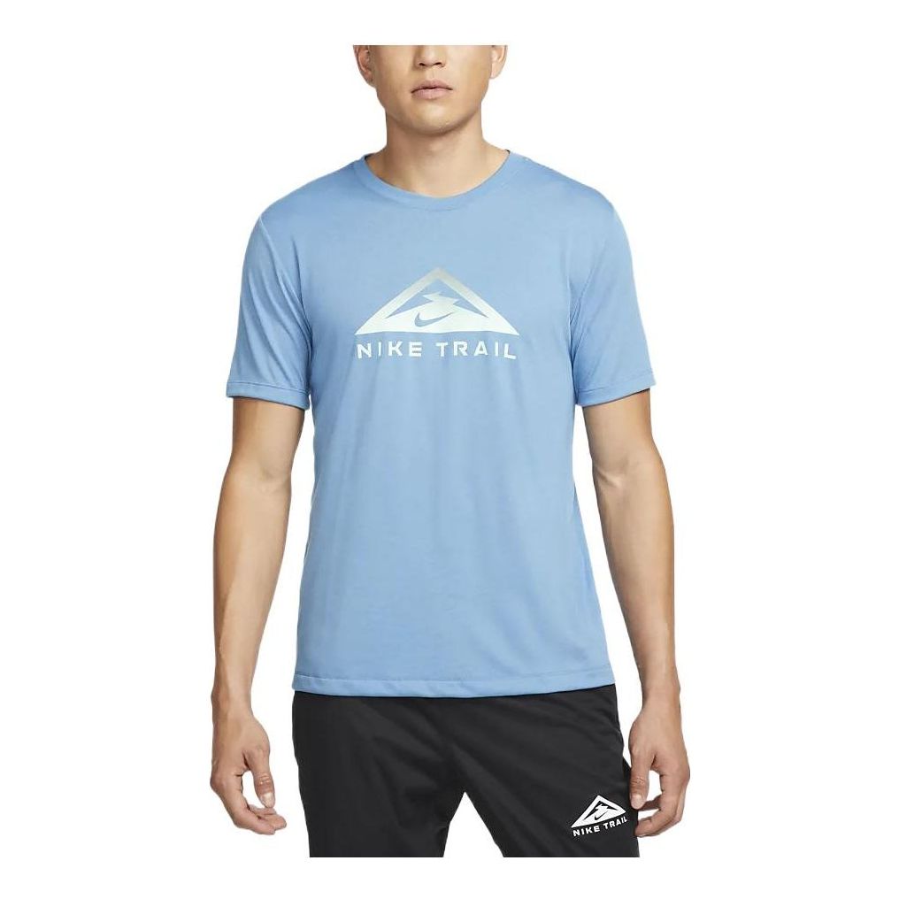 Men's Nike Dri-FIT Alphabet Pattern Printing Quick Dry Trail Running Sports Short Sleeve Blue T-Shirt DM5424-469