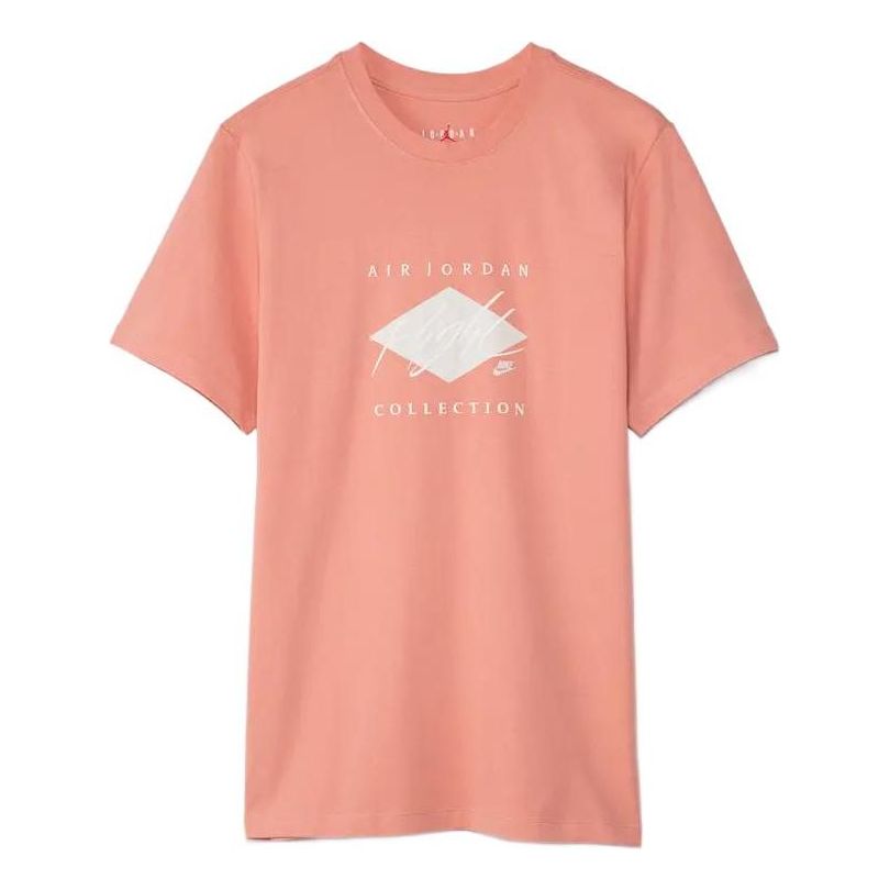 Men's Air Jordan Flight Essentials Alphabet Geometry Pattern Printing Round Neck Short Sleeve Pink T-Shirt DH8970-824