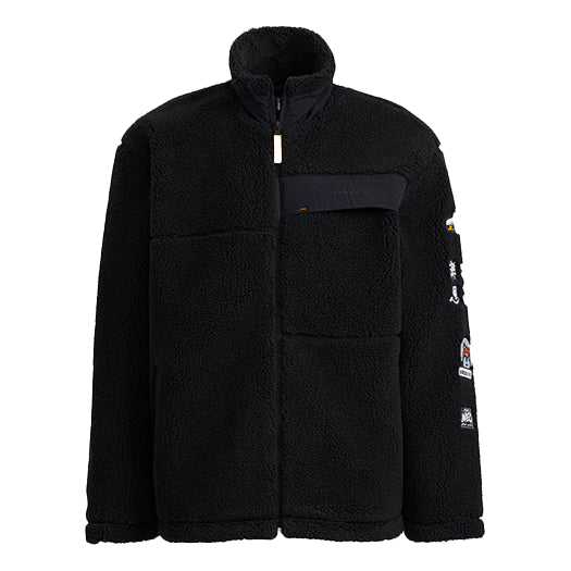 adidas neo logo Casual Stand Collar Windproof Sports Jacket Black HG9030