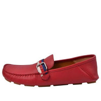 Gucci Cowhide Bee Embroidered Classic Stripe Flats 'Red' 473766-BXON0-6467