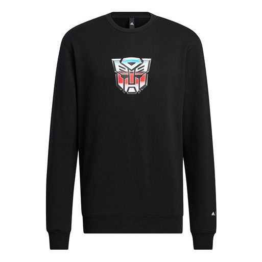 Men's adidas x Transformers Crossover Cartoon Printing Round Neck Long Sleeves Black HN4179