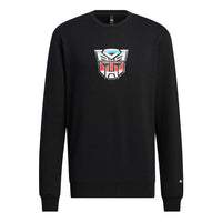 Men's adidas x Transformers Crossover Cartoon Printing Round Neck Long Sleeves Black HN4179