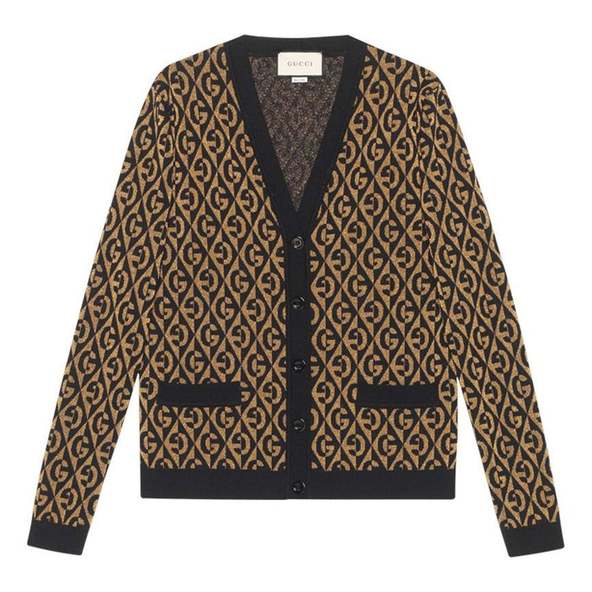 (WMNS) Gucci Diamond Golden And Silver Silk Wool Jacquard Cardigan For Black Golden 'Black Gold' 595659-XKA00-7064