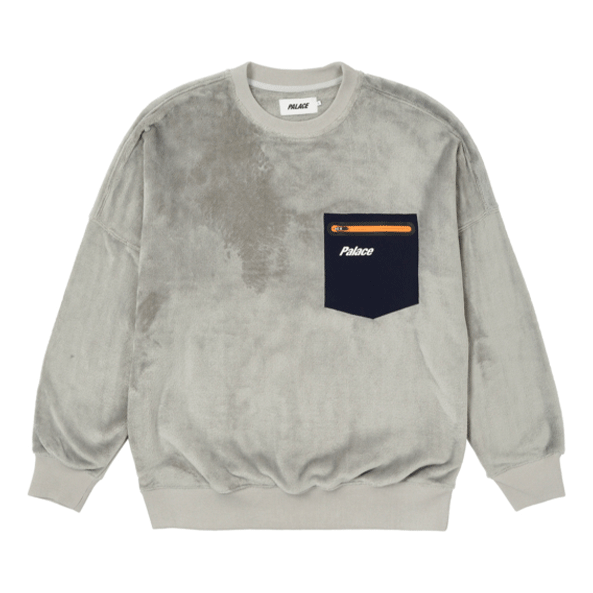Palace FW21 ULTIMO Fleece Pocket Drop Shoulder Crew Sweater 'Grey' P21CS123