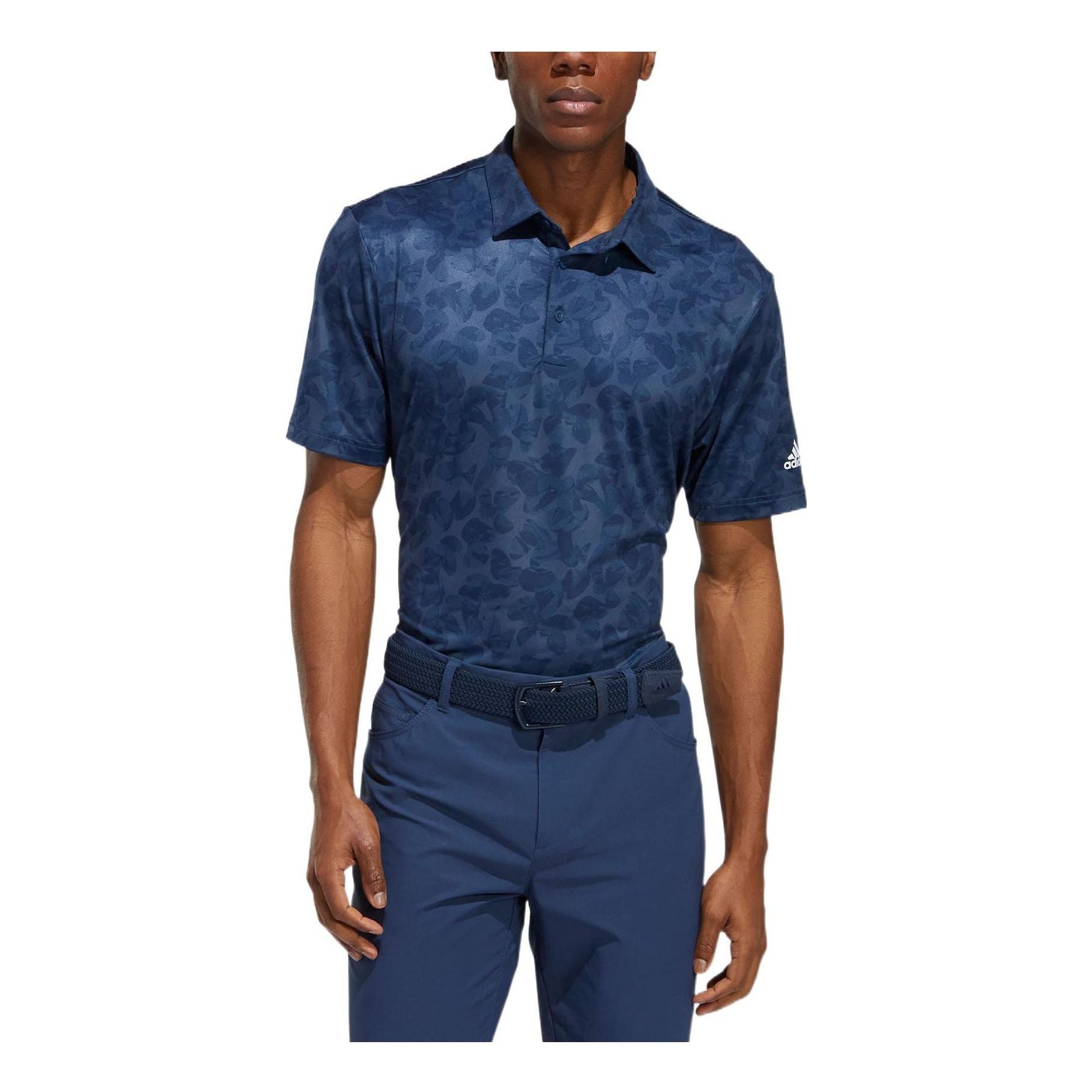 Men's adidas Prisma Prt Polo Abstract Pattern Jacquard Golf Sports Short Sleeve Blue Polo Shirt HK6855
